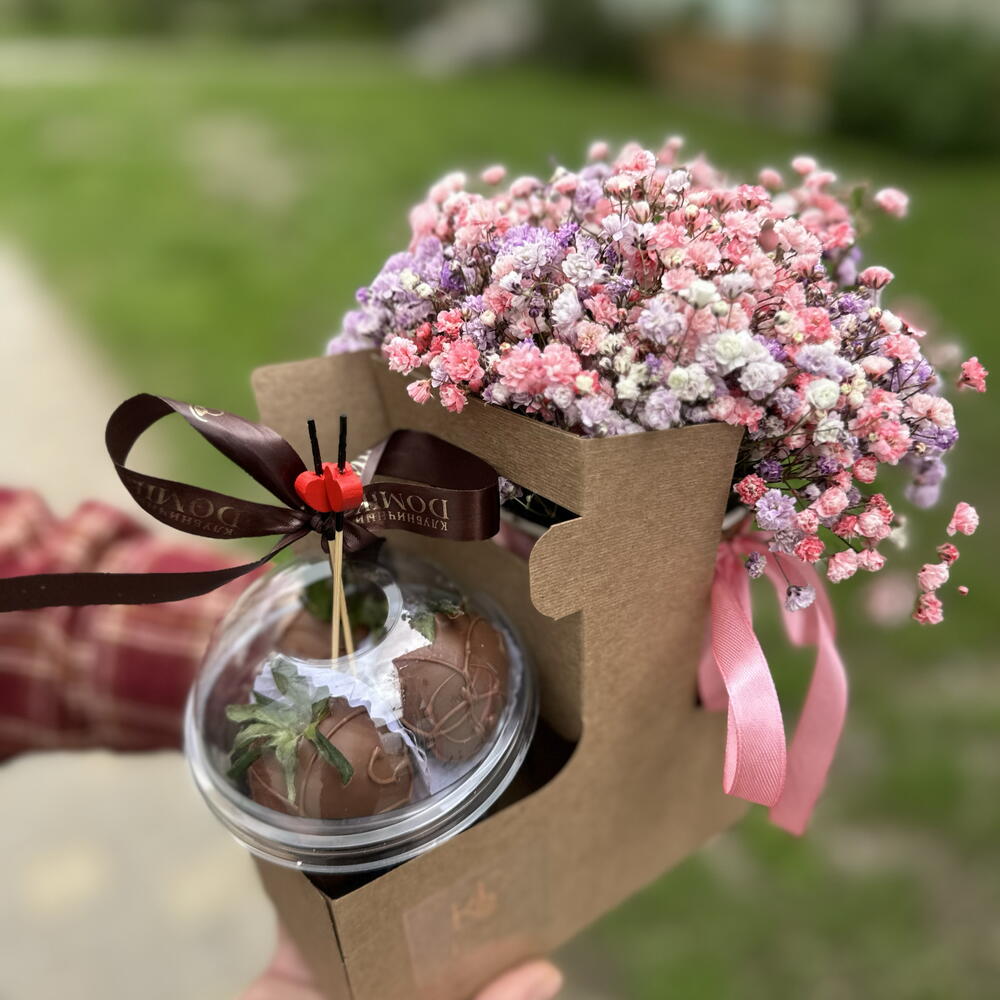 Клубника в шоколаде стакан, гипсофила — фото 6