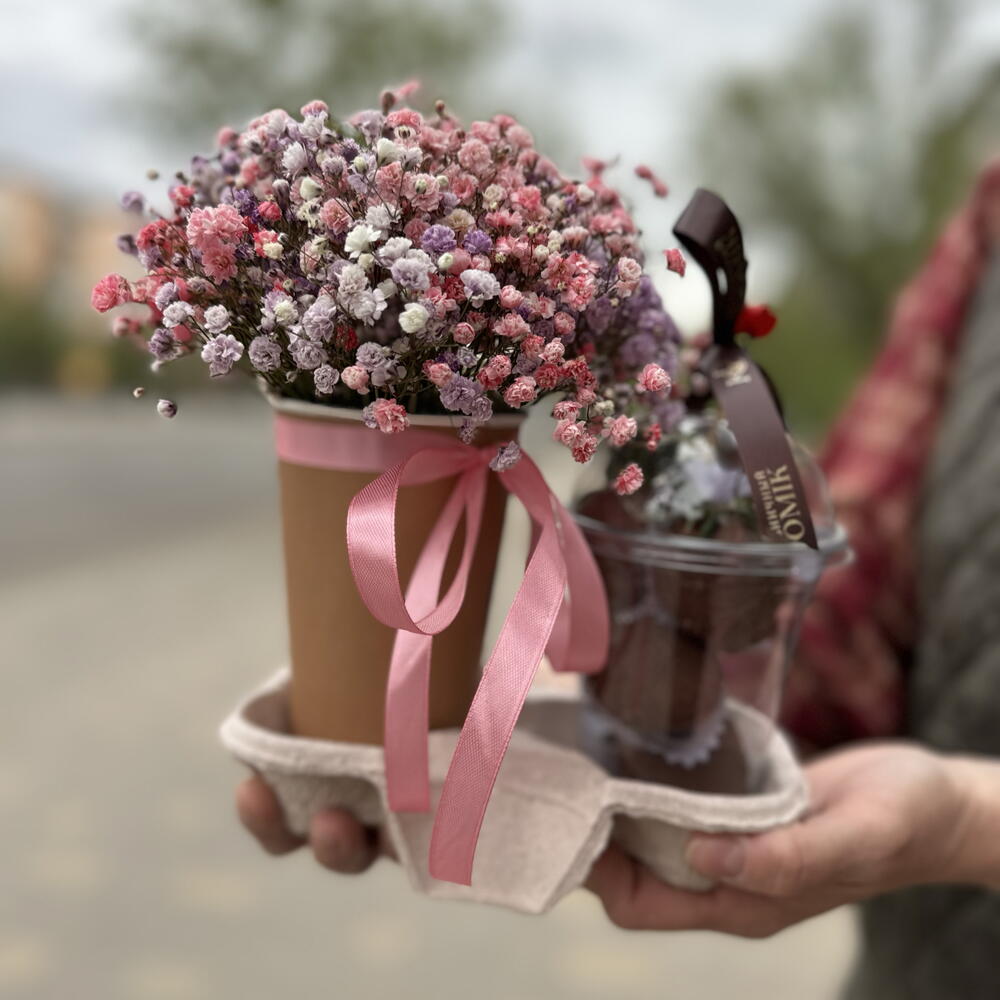 Клубника в шоколаде стакан, гипсофила — фото 2