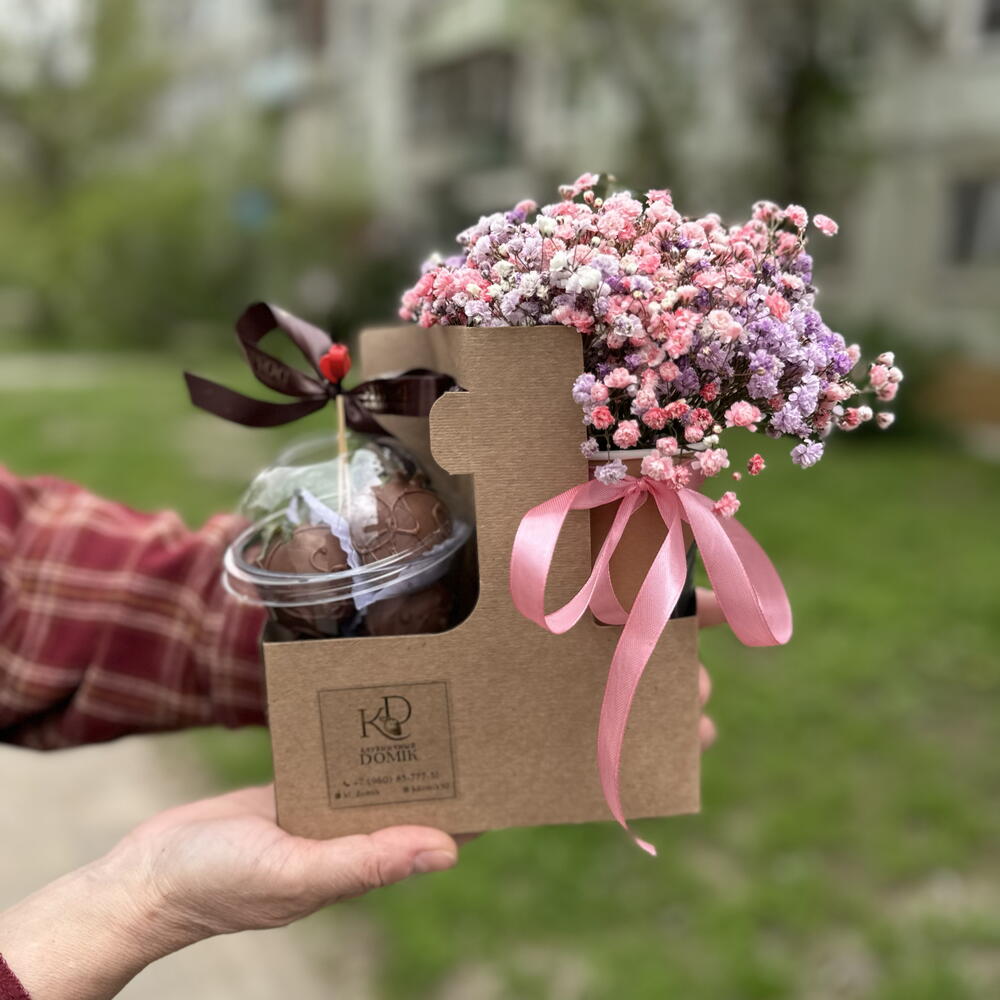 Клубника в шоколаде стакан, гипсофила — фото 5