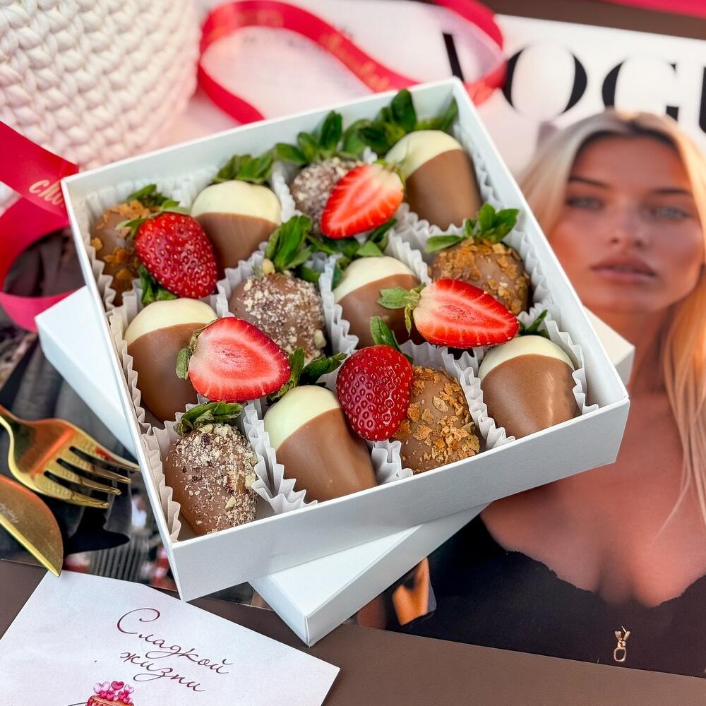 Клубника в Шоколаде Киндер 9-16 шт. Бельгийский шоколад Callebaut. Подарочный набор 1172. Leora chocolate — фото 4
