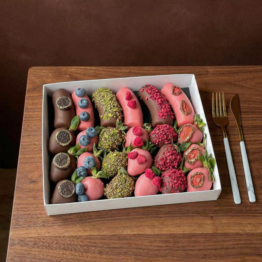 Клубника в шоколаде с бананами 🍓 — премиальный сладкий подарок с доставкой, эффектный набор — фото 3